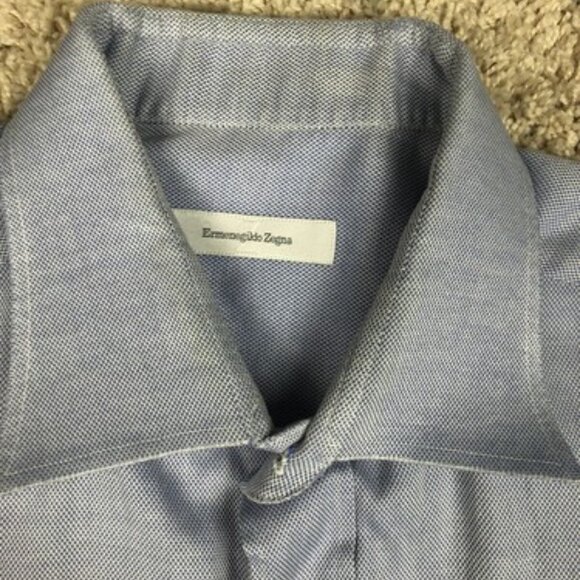 Ermenegildo Zegna Button Up Shirt Adult Large Blue White Long Sleeve Casual Men - Picture 4 of 10